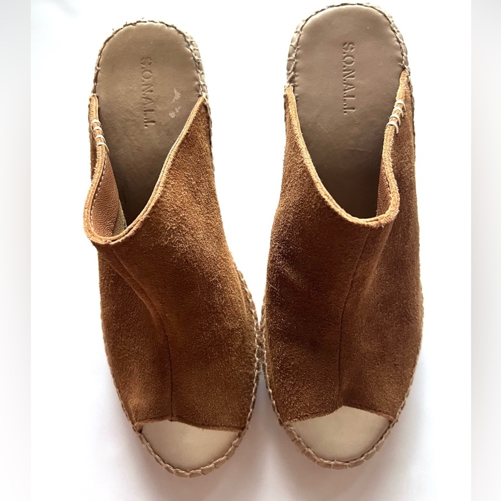 SONALI Tan Suede Peep-Toe Wedge Espadrilles Women's Shoes Size 8 - Picture 2 of 8
